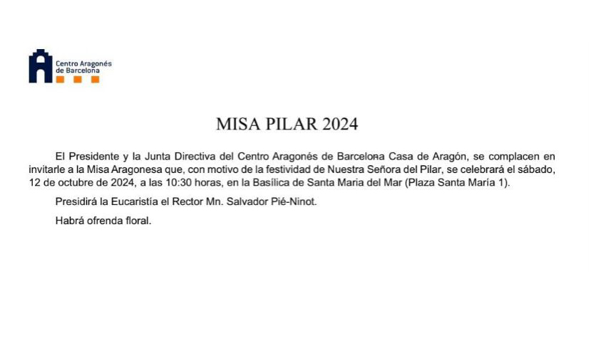 Missa aragonesa amb motiu de la Verge del Pilar 2024