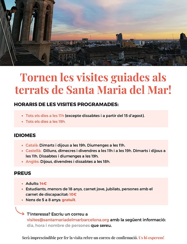 Aquest agost tornen les visites guiades als terrats de Santa Maria del Mar